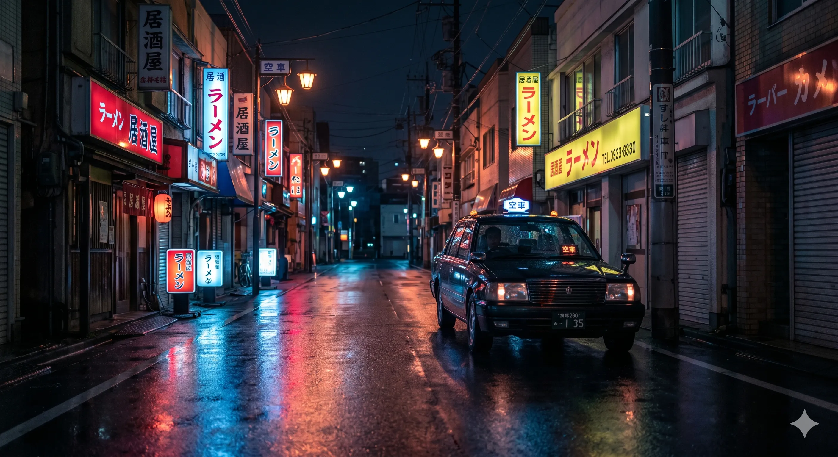 深夜の東京を流すタクシー